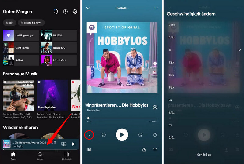 Spotify Podcast Geschwindigkeit ändern auf dem Handy 