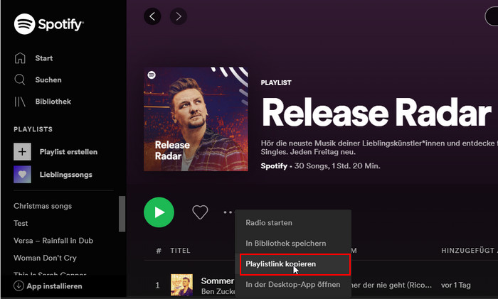 Playlistlink kopieren