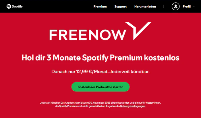 Spotify Premium kostenlos bei FREENOW