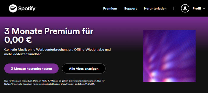 Spotify Premium kostenlos mit offiziellen Spotify-Angeboten holen