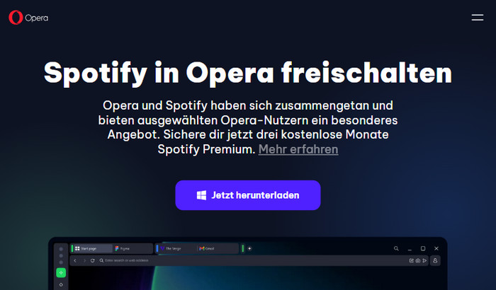 Spotify Premium gratis mit dem Opera Browser