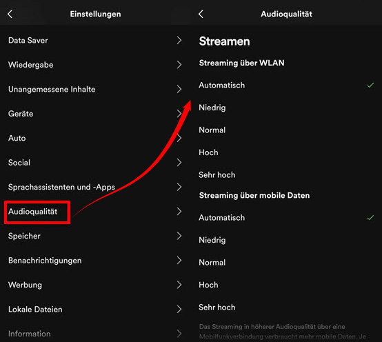 Spotify Qualität auf dem Smartphone anpassen