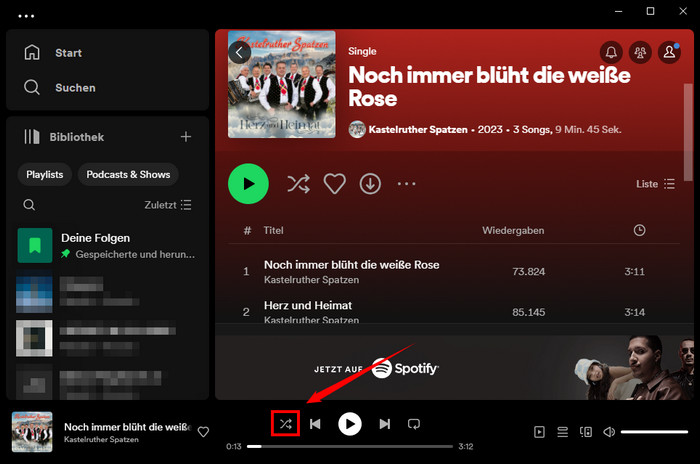 Spotifiy Shuffle in der Desktop-App deaktivieren