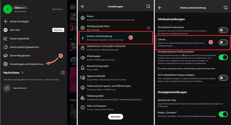 Spotify Canvas auf Smartphone oder Tablet ausschalten