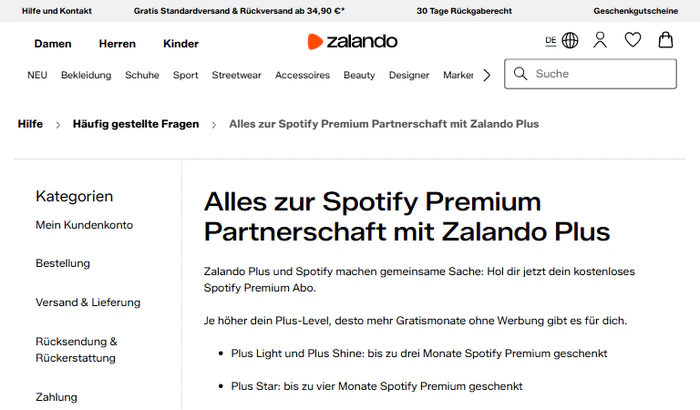 Spotify Premium mit Zalando Plus