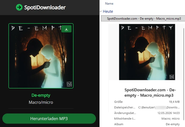 Die von SpotifyDown heruntergeladenen Datei