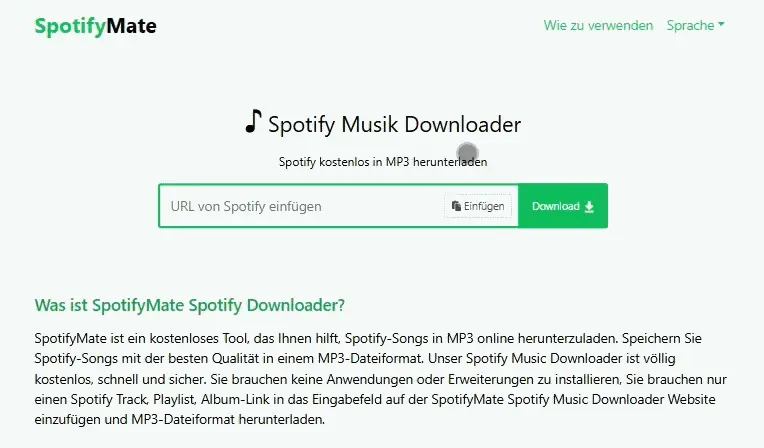 Anleitung von SpotifyMate Online Spotify Song Downloader