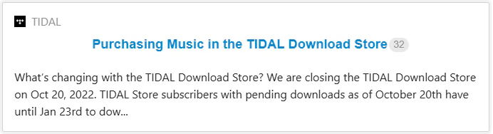 Tidal Download Store geschlossen