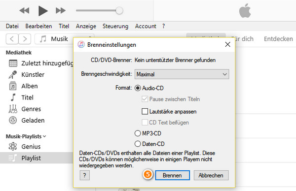 Tidal-Musik mit iTunes auf CD brennen