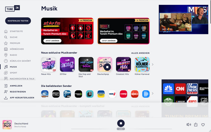 Musik ohne Anmeldung auf TuneIn hören