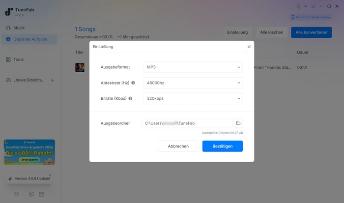 TuneFab Einstellungen