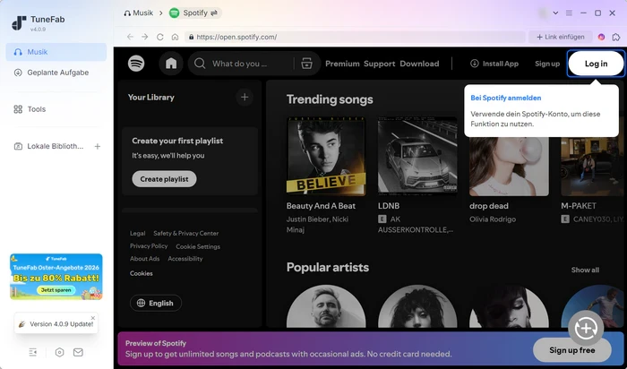 TuneFab einloggen