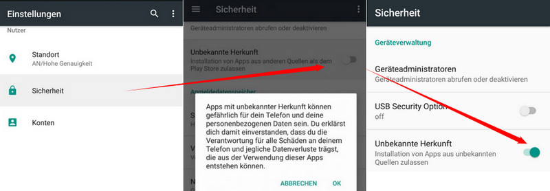 Unbekannte Quelle aktivieren