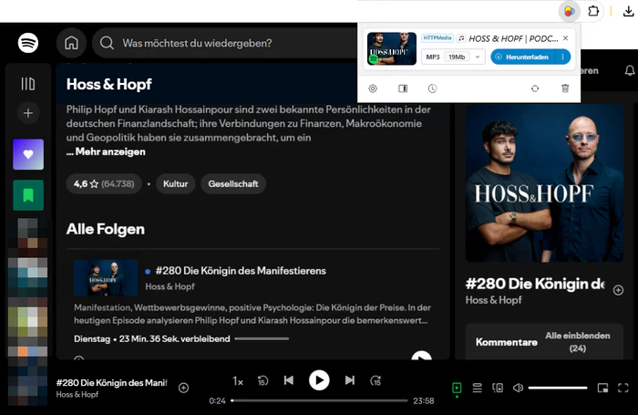 Video DownloadHelper für Spotify Podcasts MP3