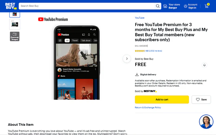 YouTube Premium 3 Monate gratis bei Best Buy