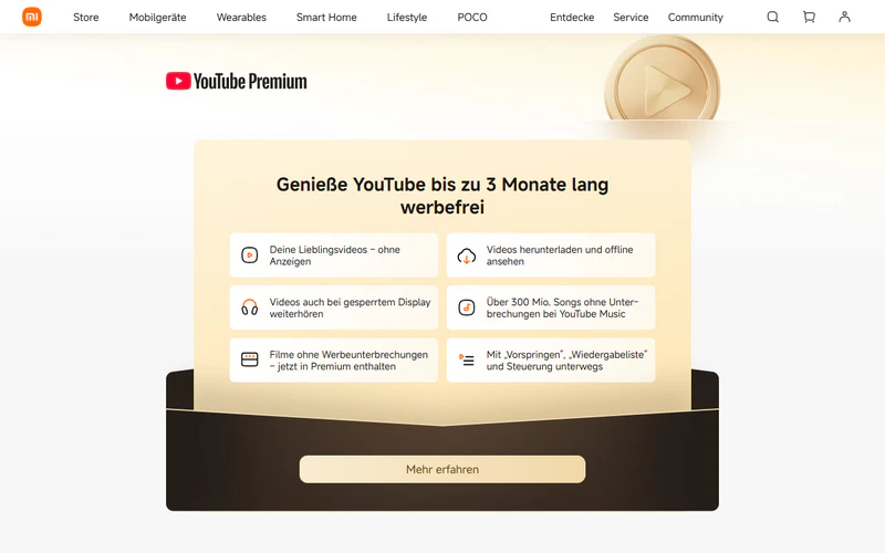 YouTube Premium 3 Monate kostenlos über Xiaomi