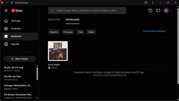 DOWNLOADS von YouTube Music app