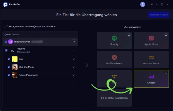 Playlists zwischen zwei Deezer-Konten übertragen
