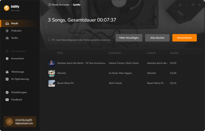 Sidify All-In-One Musik Liste
