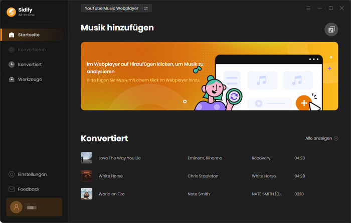 Hauptoberfläche von YouTube Music Converter