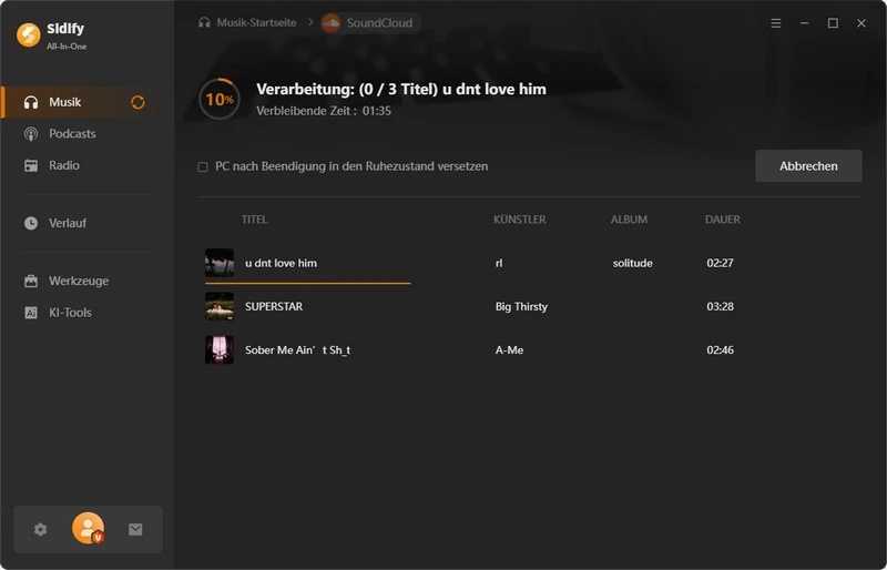 Songs zur Konvertierungsliste hinzufügen