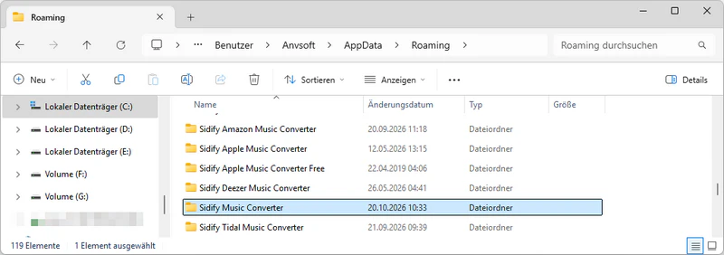 Cache in Sidify leeren unter Windows