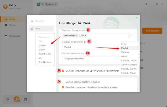 Ausgabeeinstellungen von Spotify-Musik