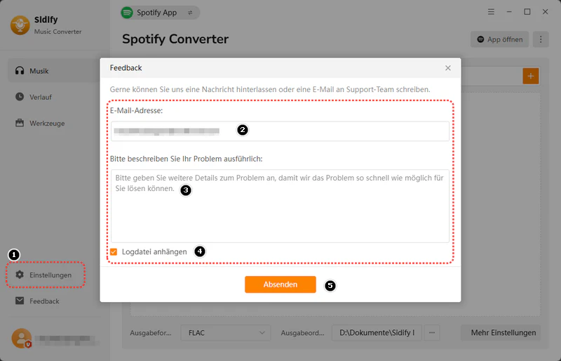 Feedback an den Sidify-Support senden