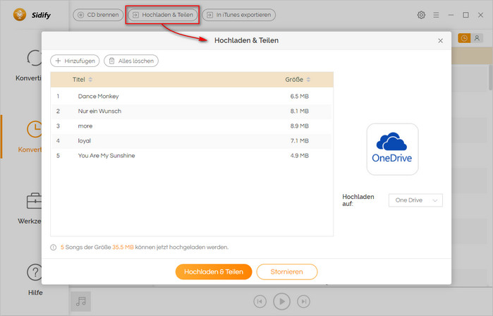 Auf OneDrive hochladen