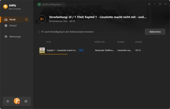 Spotify Hörbuch in Sidify zur MP3-Datei konvertieren