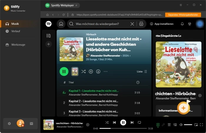 Musik über Spotify-Webplayer einfügen