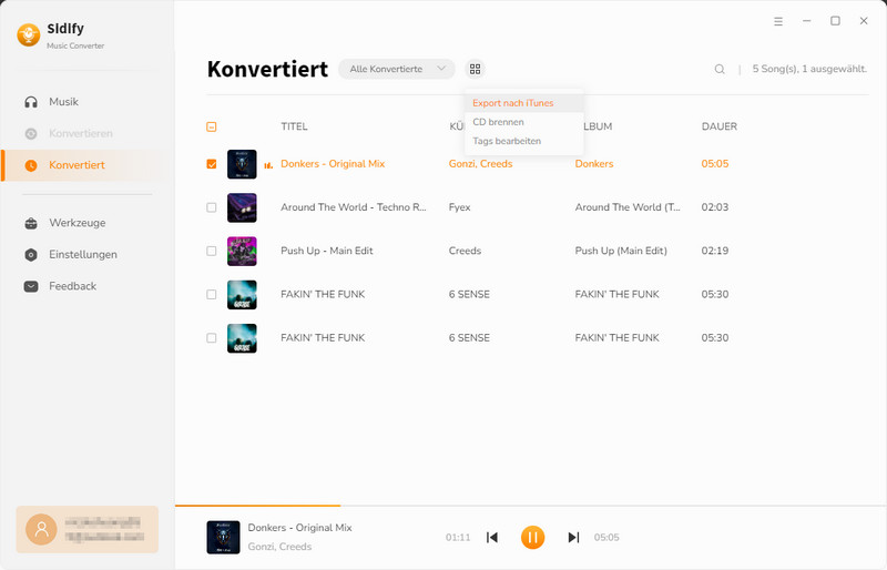 Konvertierte Spotify Songs exportieren