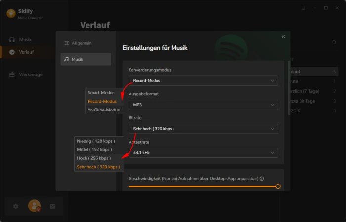 Einstellungen in Sidify Spotify Music Convert