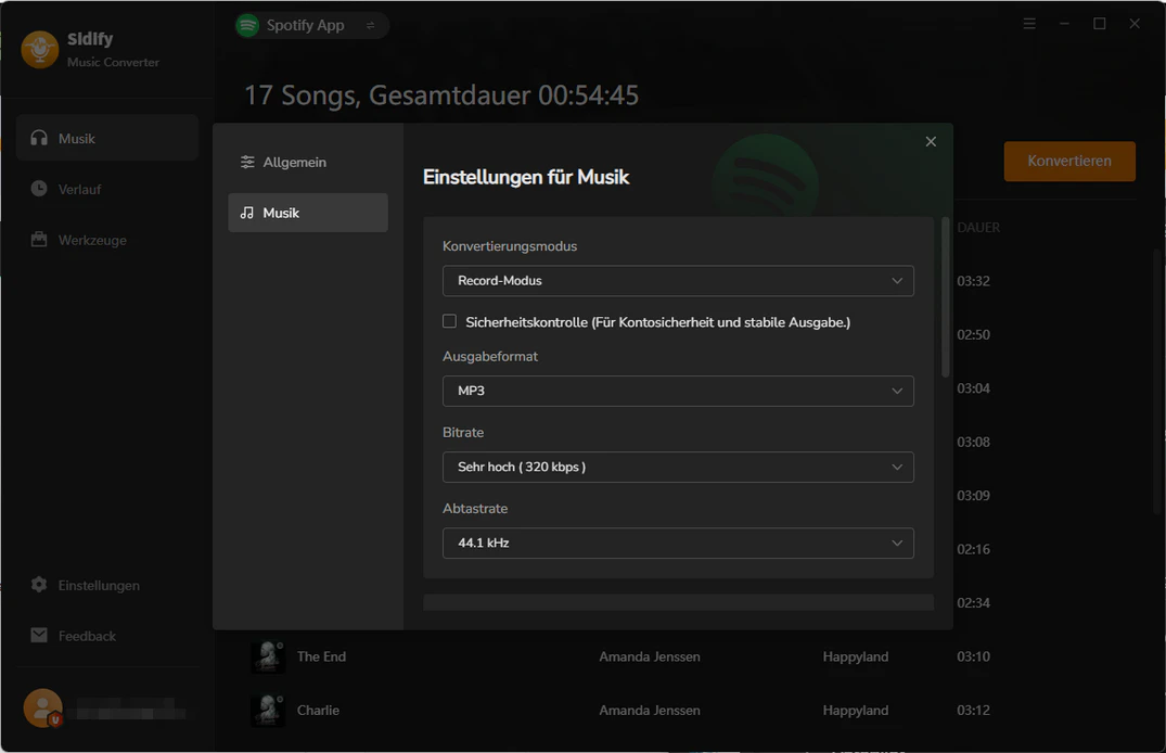 Audioformat und Audioqualität auswählen