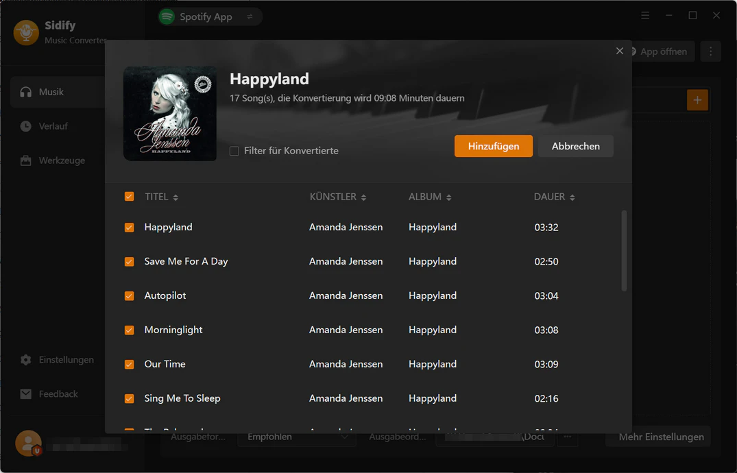 Album oder Playlist zu Sidify hinzufügen