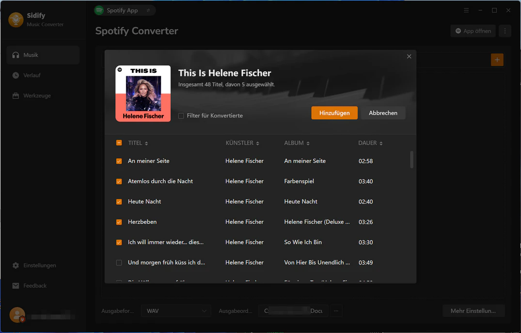 Spotify Playlist für WAV-Download auswählen