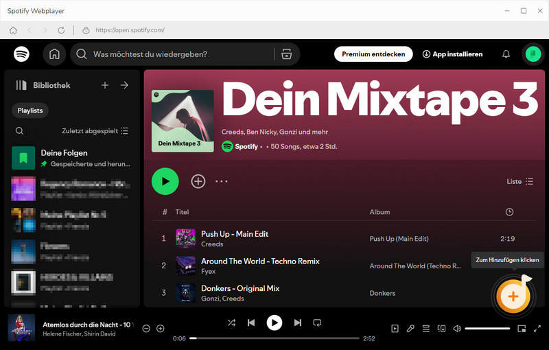 Songs von Spotify Webplayer hinzufügen