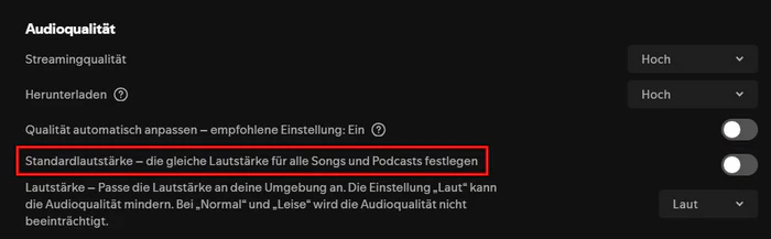 gleiche Lautstaerke fuer alle Titel festlegen