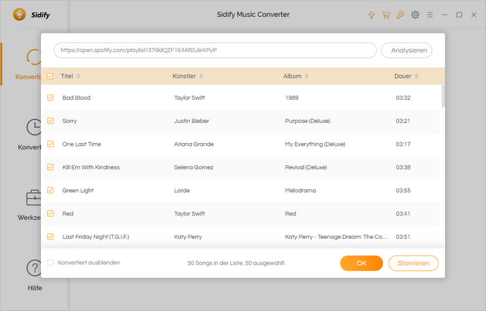 Spotify Songs oder Playlist zu Sidify hinzufügen