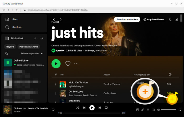 Songs über Spotify Webplayer hinzufügen
