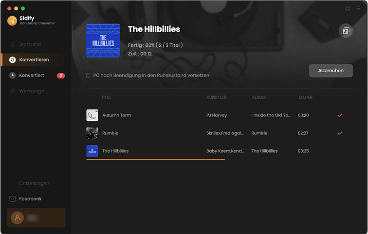 Tidal-Musik konvertieren