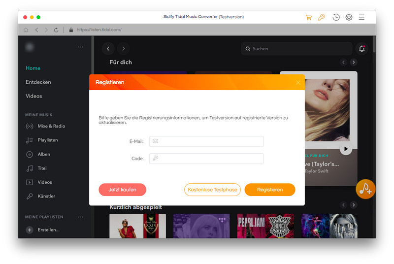 Tidal Music Converter for Mac registrieren