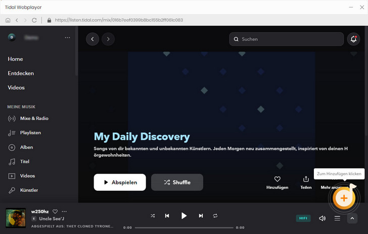 Musik über Tidal Webplayer hinzufügen