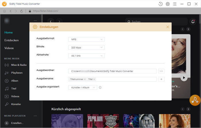 Einstellungen von Tidal Music Converter