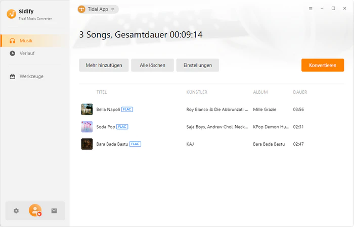 Konvertierungsliste von Tidal-Musik