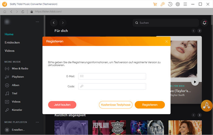 Tidal Music Converter for Windows registrieren