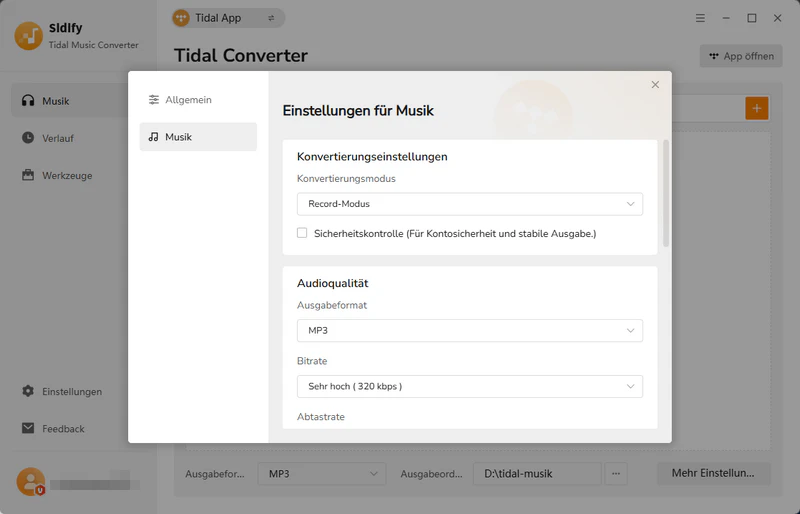 MP3 für Tidal Musik auswählen