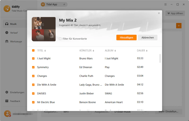 Tidal Musik hinzufügen