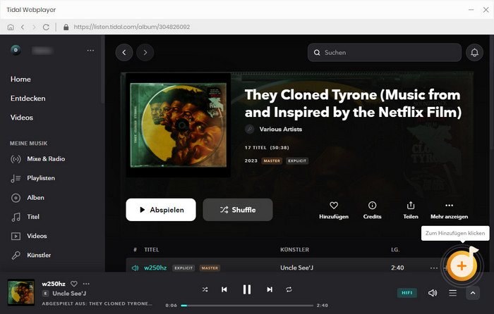 Musik über Tidal Webplayer hinzufügen