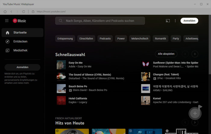 sich bei YouTube Music Webplayer anmelden